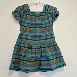 Tea Collection Blue/Green Stripe Cap Sleeve Cotton Dress Toddler Girl Size 2